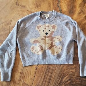 Hippie Rose Gray Sweater with Teddy Bear Design